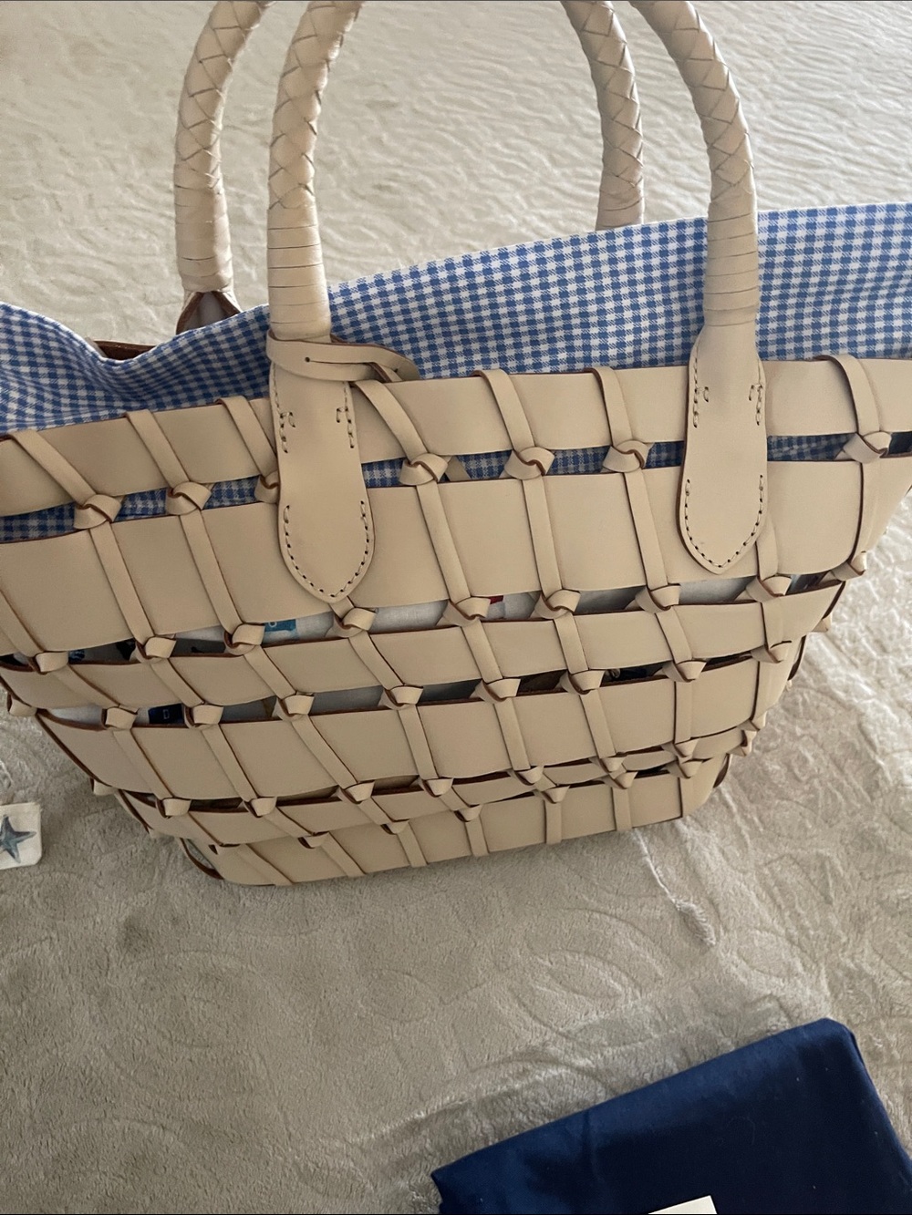 NEW Polo by Ralph Lauren Cream Woven Leather Satchel with pouch - Picture 8 of 12